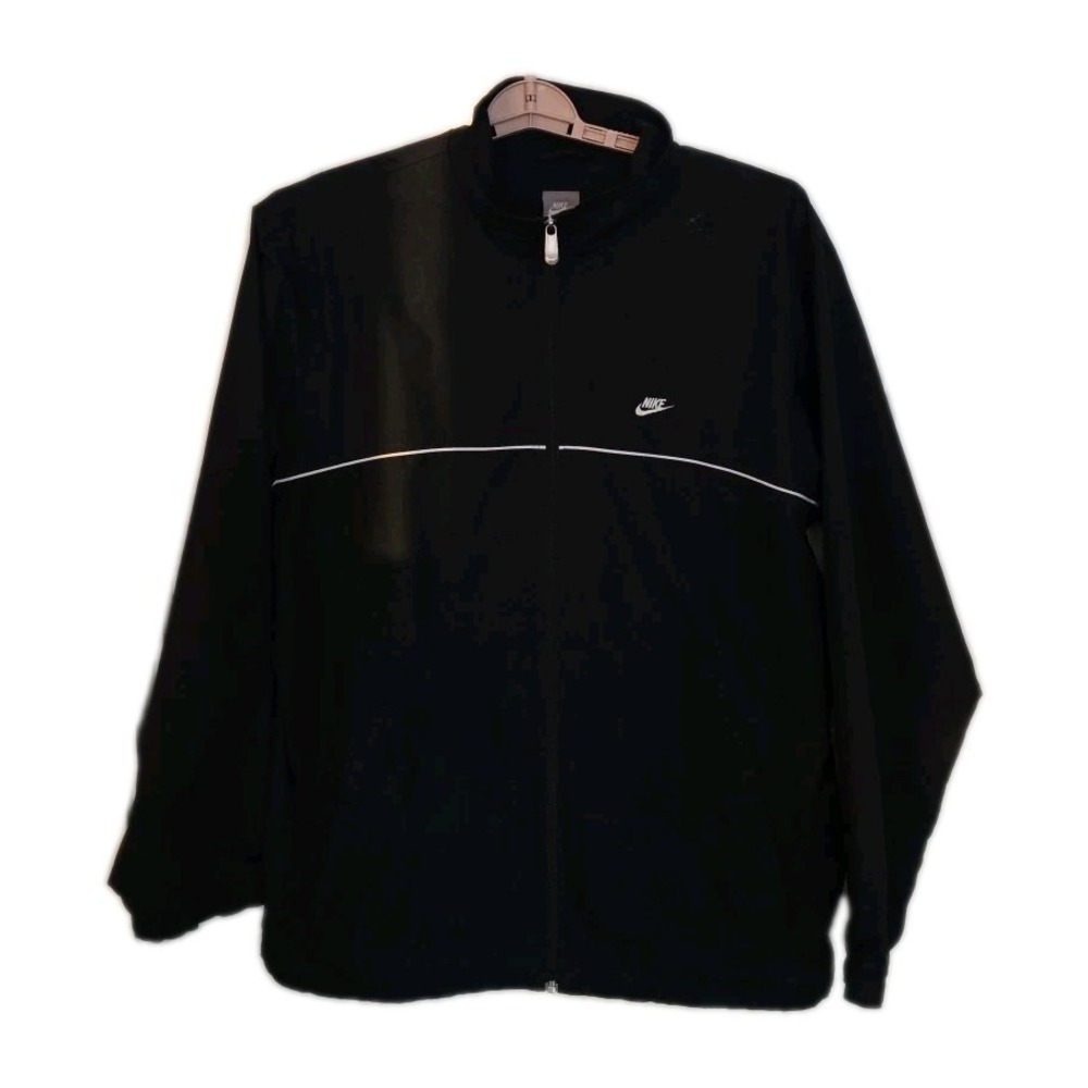 Nike Jacket Windbreaker Men's Sz XL BLACK Full Zip Pockets Small Swoosh Y2K